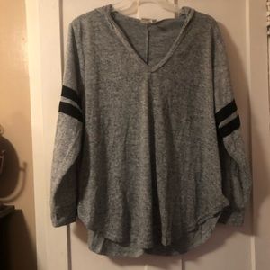 Gray with black varsity strips hoodie